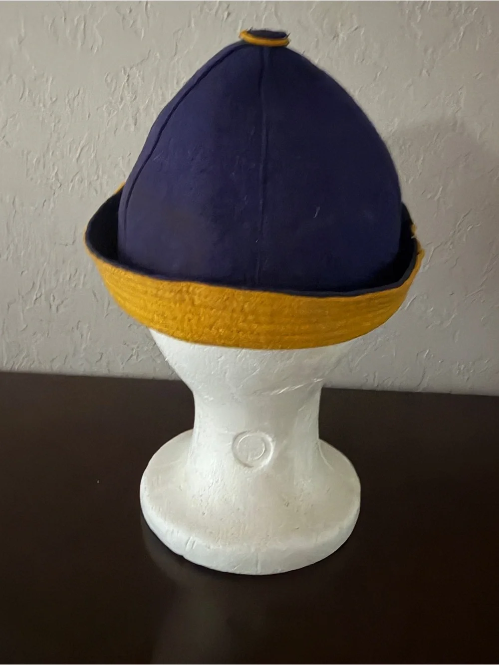 Vintage Collegiate Dink Beanie Cap Navy Blue Mustard Yellow Wool Felt Small